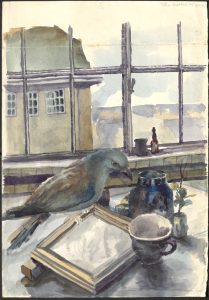 Hugo Meier-Thur, Tisch mit Malutensilien und Vogel,