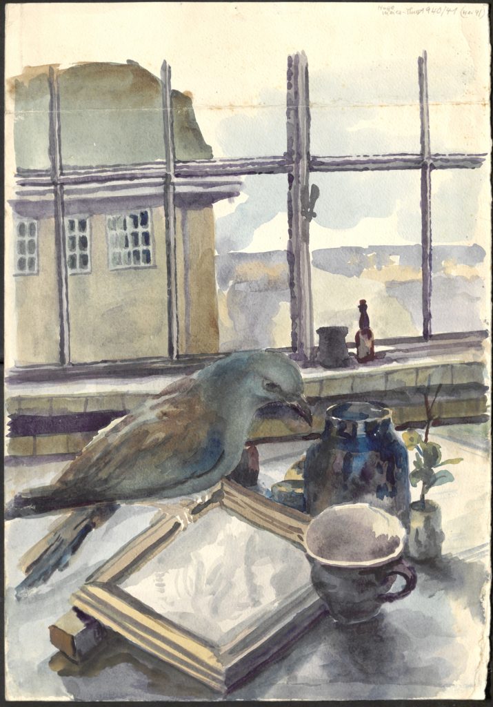 Hugo Meier-Thur, Tisch mit Malutensilien und Vogel,